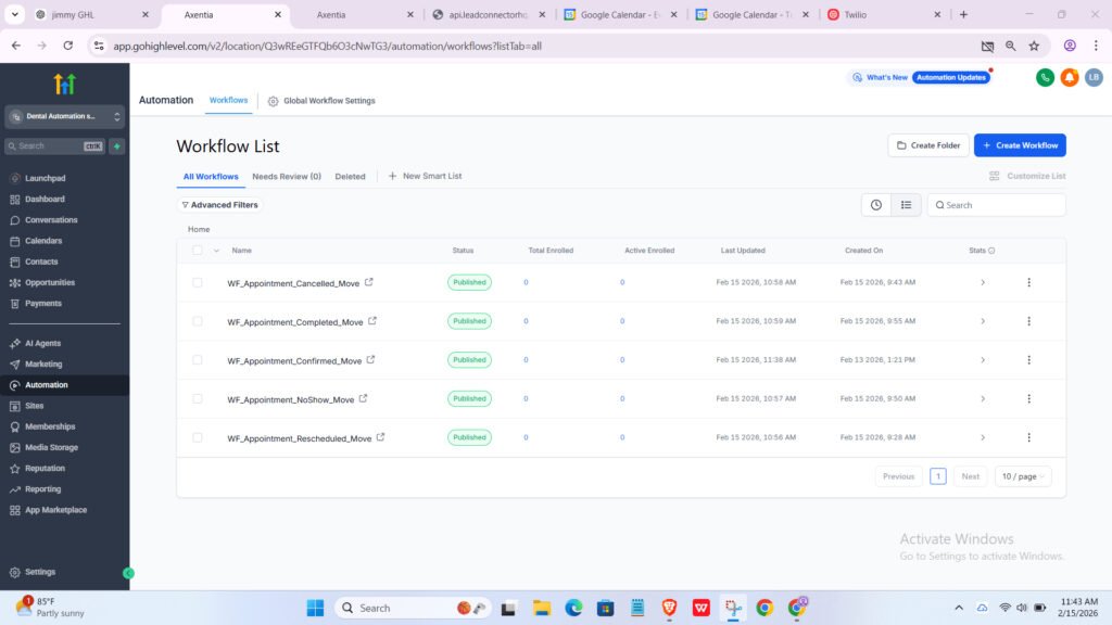 crm workflow list